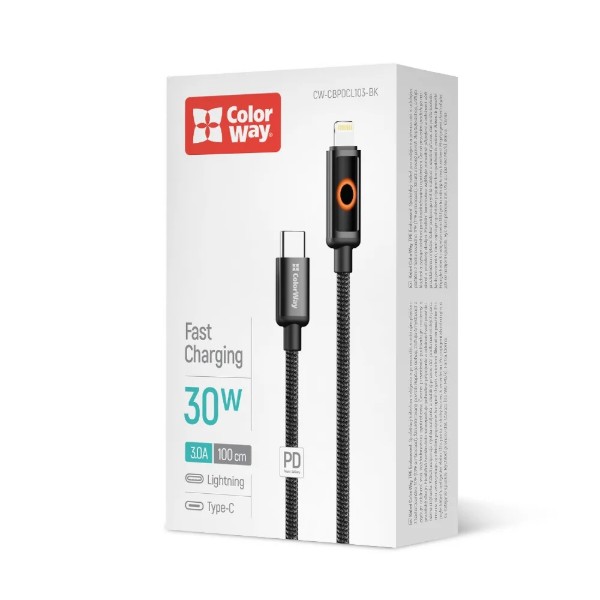 Фото - Кабель Colorway Type-C - Apple Lightning 1м Black (CW-CBPDCL103-BK)